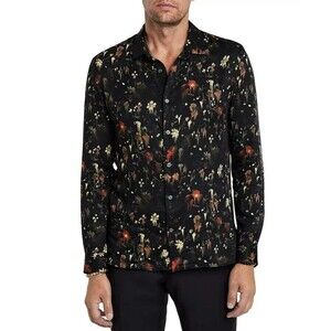 JOHN VARVATOS Shirt Mens Small Dark Brown Black Floral Button Up ROSS $248